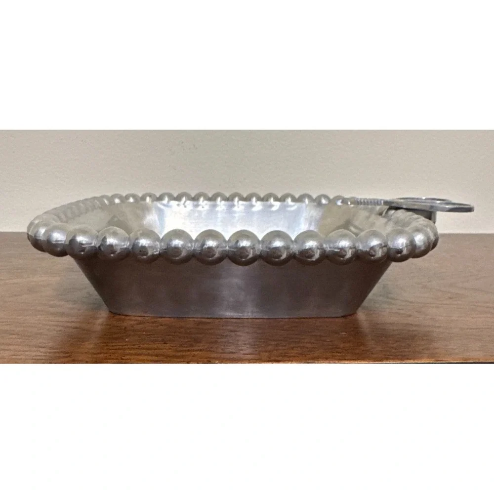 Vintage Mud Pie Beaded Tennis Racket Square Candy/Nut Dish Sand Cast Aluminum